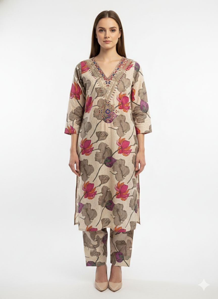 D'MAYE  Beige Lotus Co-Ord Set