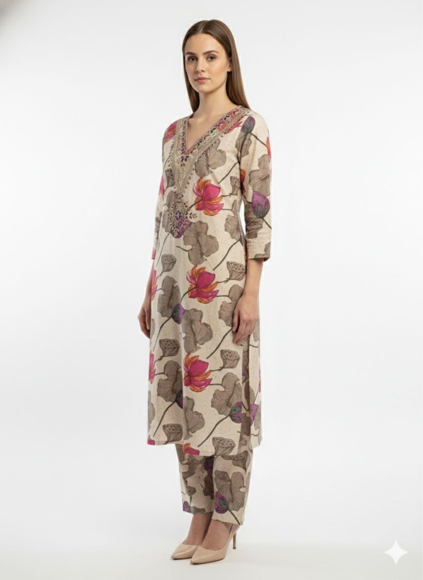 D'MAYE  Beige Lotus Co-Ord Set