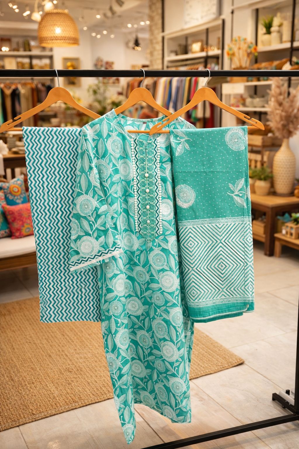 D'MAYE Mint Aura Printed Kurta Set with Dupatta
