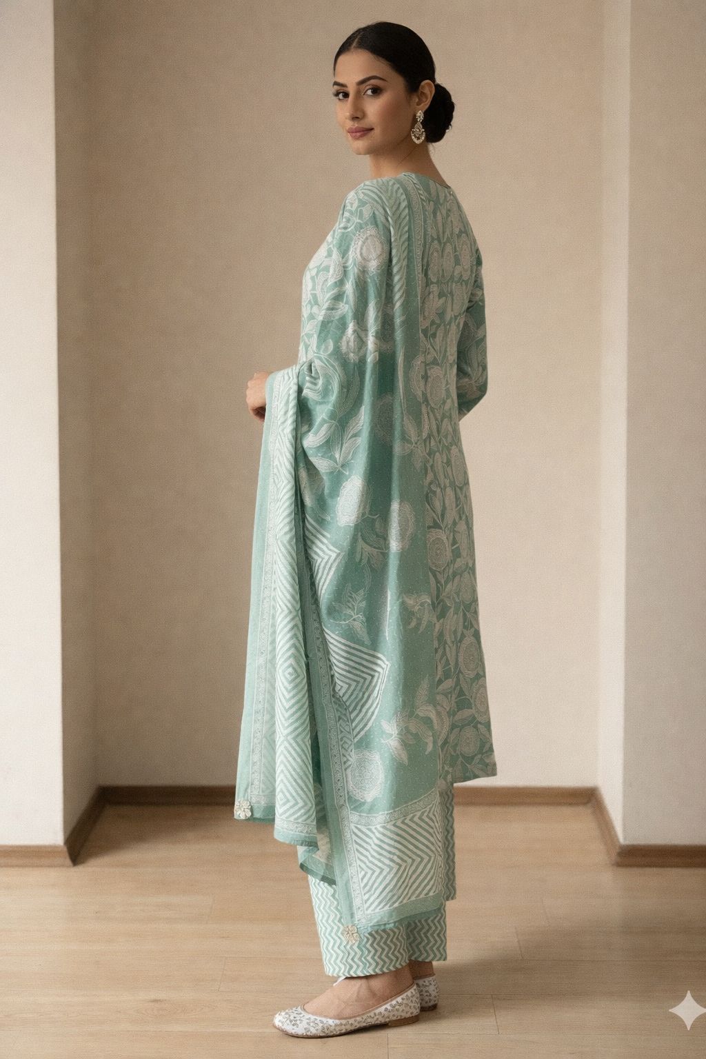 D'MAYE Mint Aura Printed Kurta Set with Dupatta