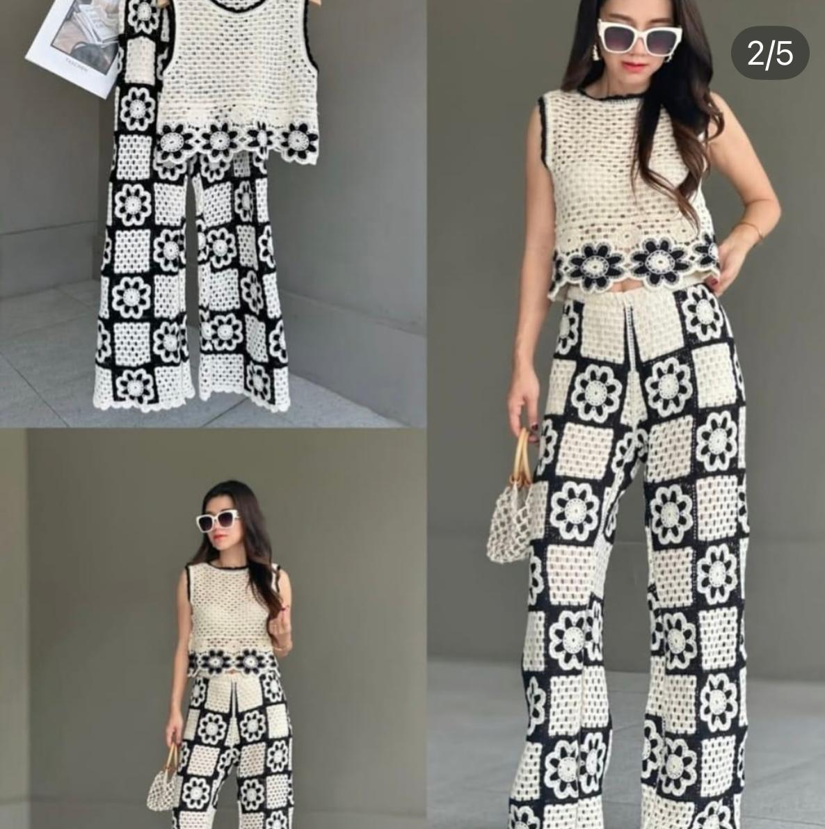 D'MAYE Monochrome Crochet Floral Co-ord Set