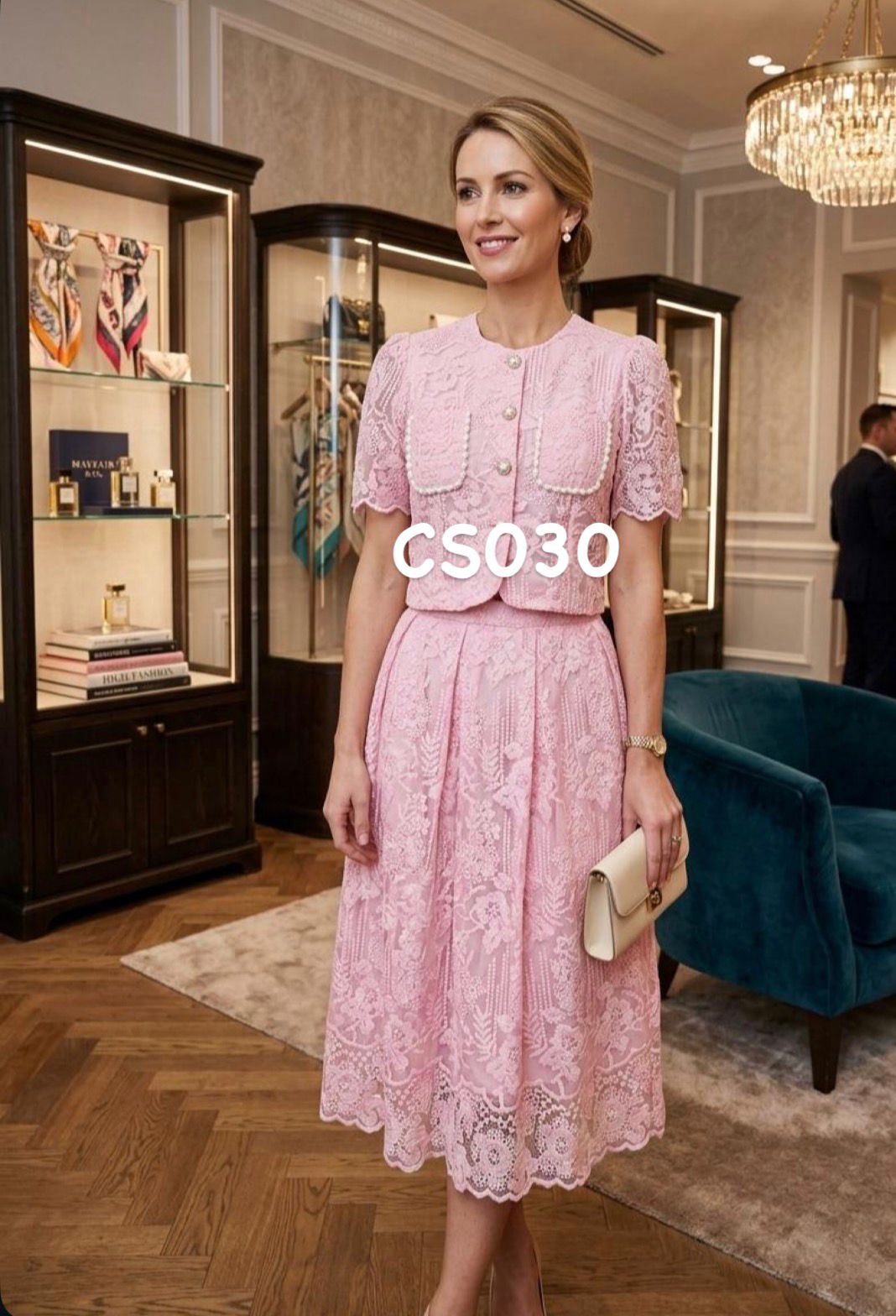 D’MAYE Elegant Blush Pink Lace Co-Ord Dress Set