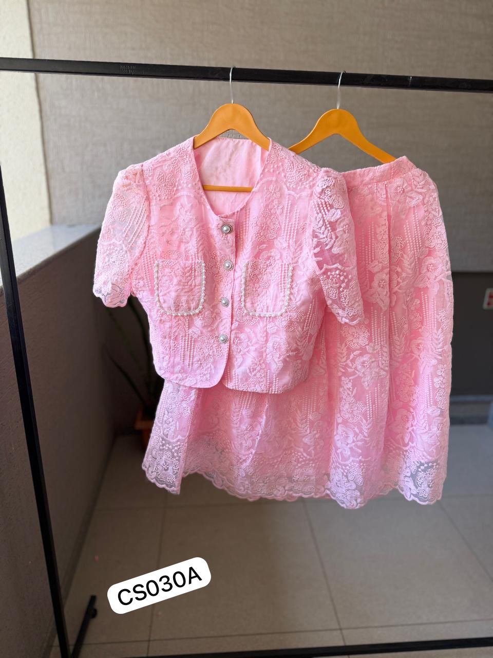 D’MAYE Elegant Blush Pink Lace Co-Ord Dress Set